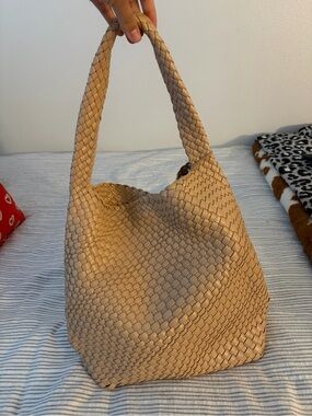 Woven Shoulder Hobo Bag in Beige